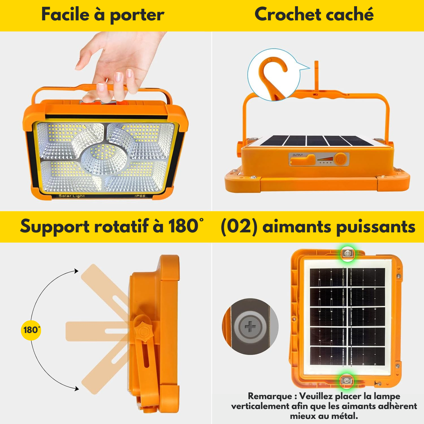 Projecteur Solaire LED rechargeable 100 W-  12000 mAh