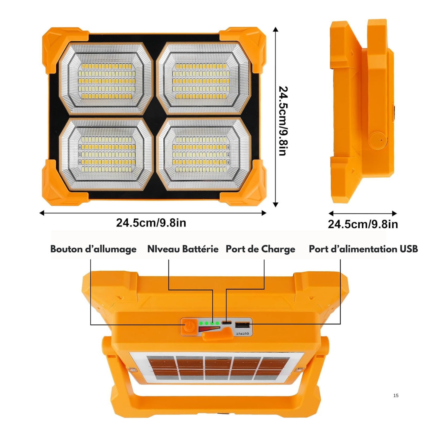 Projecteur Solaire LED rechargeable 100 W-  12000 mAh