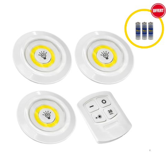 Veilleuse LED Sans Fil avec Télécommande – 3W, Super Lumineuse à Piles (Pack de 3)